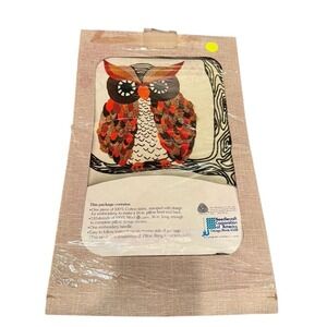 Vtg Retro Hoot Owl Wool Embroidery Pillow Kit 16" DIY WonderArt 9131 USA